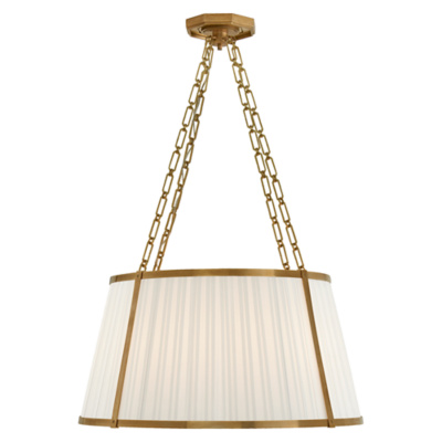 Windsor Large Hanging Shade in Natural Brass with Box Pleat Silk Shade